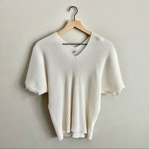 Uniqlo | Women’s Ribbed Short Sleeve V-neck Top | Cream | Small